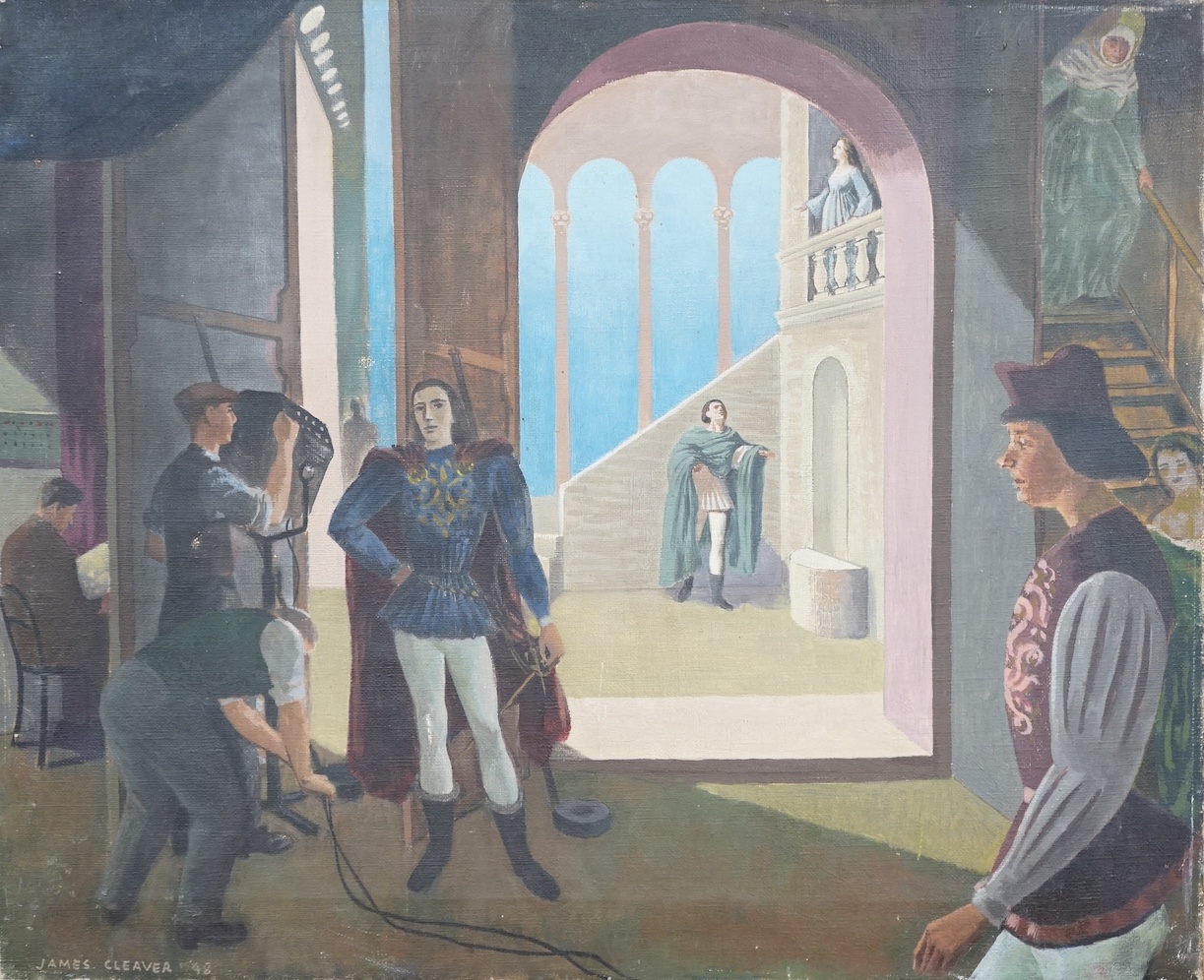 James Cleaver (1911-2003), oil on canvas, Theatrical scene, signed and dated ‘48?, 46 x 56cm, unframed. Condition - poor to fair